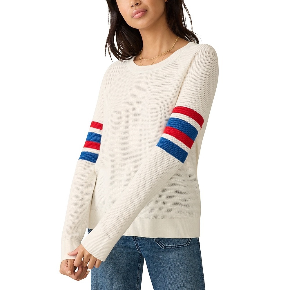 Faherty Wisp Waffle Knit Sweater in Wrigley Cotton Cashmere Crewneck - Medium